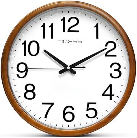 TIMESS Wall Clock, Classic Wood Style Finish, 13 Inch Non-Ticking Silent Battery Operated Analog Clock, Ideal Retro Decor for Home, Bedroom, Living Room, Kitchen, Bathroom, Office (Wood Yellow)