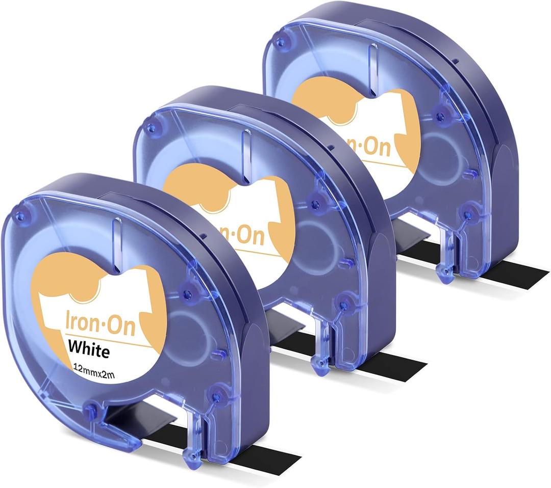 Label KINGDOM Compatible with DYMO LetraTag Fabric Label 18771 Refills Iron-On Clothes Label Maker Tape, 1/2 Inch Black on White Clothing Label Replacement for DYMO LetraTag LT100H LT100T Plus, 3-Pack