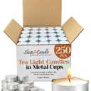 250 Pack Tealight Candles in Metal Cups - Clean, White Unscented Tealight with 3 Hour Long Burning Time - Votive Candles Bulk for Romantic Dinner, Weddings, Spa & Hotels