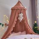 VETHIN Bed Canopy for Girls,Princess Round Dome Dreamy Mosquito Net Bedding Girls Room Castle Play Tent Hanging House Decor Reading Nook Canopies (JujubeRed)