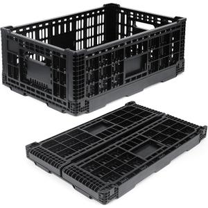 Collapsible Milk Crate, 52L Heavy Duty Plastic Storage Crate Stackable, Collapsible Crates for Storage, Space Saving for Home & Camping - Large Holds 130 lbs, Black