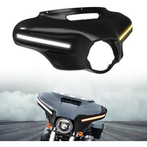 Upgraded Front Batwing Upper Outer Fairing with Light Bar, Black Fairing Cowl w/DRL Turn Signal for Harley Street Electra Tri Glide Ultra Limited CVO Limited 2014-2023 Accessories