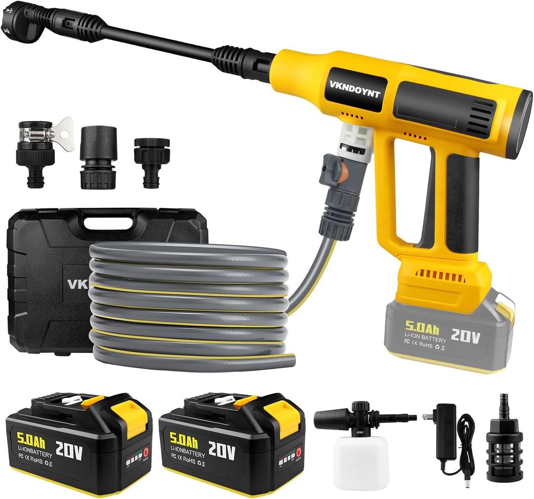 Cordless Pressure Washer with Faucet & Garden Hose Connector, 2 X 5.0AH Batteries, 2000PSI MAX Portable Pressure Washer with Brushless Motor, 4 Speed Adjustment LCD Touch Screen, 6-in-1 Nozzle (Yellow/Dark Gray)