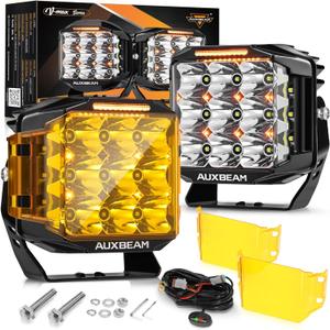 Auxbeam V-MAX Series 7" Led Pods Lights with Amber Covers, 228W 26100LM Spot Flood Combo Offroad Driving Lights with 270 Side Shooter & DRL & Back Light, Cube Ditch Light for Jeep ATV UTV, Pair