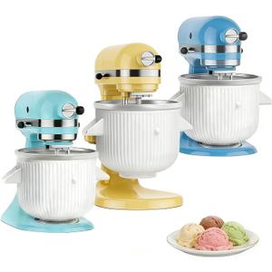 Ice Cream Maker Attachment for KitchenAid 4.5/5QT & 6QT Mixers, Frozen Ice Cream & Sorbet Gelato Maker for KitchenAid, 2 Quart, White, Not Dishwasher Safe