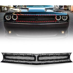Front Upper Grille Compatible with Dodge Challenger 2015 2016 2017 2018 2019 2020 2021 2022 Matte Black Grill with Black Molding 68262955AD CH1200390