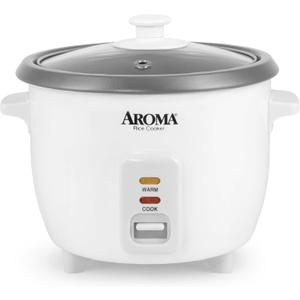 AROMA Rice Cooker, 3-Cup (Uncooked) / 6-Cup (Cooked), Small Rice Cooker, Oatmeal Cooker, Soup Maker, Auto Keep Warm, 1.5 Qt, White, ARC-363NG