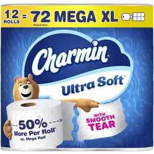 Charmin Ultra Soft Toilet Paper, 12 Mega XL Rolls = 72 Regular Rolls