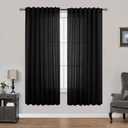 Mrs.Naturall Black Back Tab Linen Blend Sheer Curtains for Living Room 52x63 Inches Long