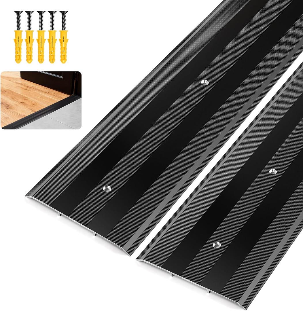 Raytano 2Pack 36"L 5"W 0.25"H Extra-Sturdy Aluminum Door Threshold Strip, Thicken Floor Transition Strip for Commercial and High Traffic Places, Size 36in×5in×0.25in (Black)