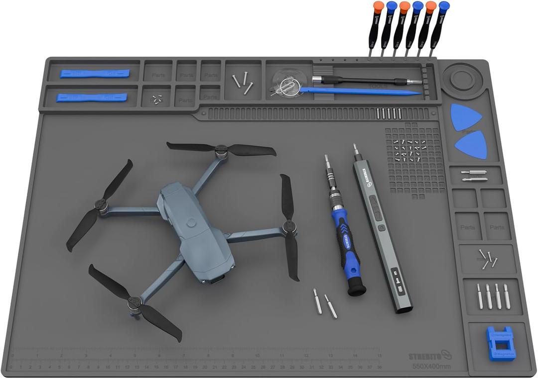 STREBITO Soldering Mat Large, Solder Mat Heat Resistant 932F, Magnetic Mat for Screws and Tools, Solder Pad for Soldering Iron, Electronics, PC Building, Laptop, RC, Phone, Size 21.7 "x 15.8" (Grey)