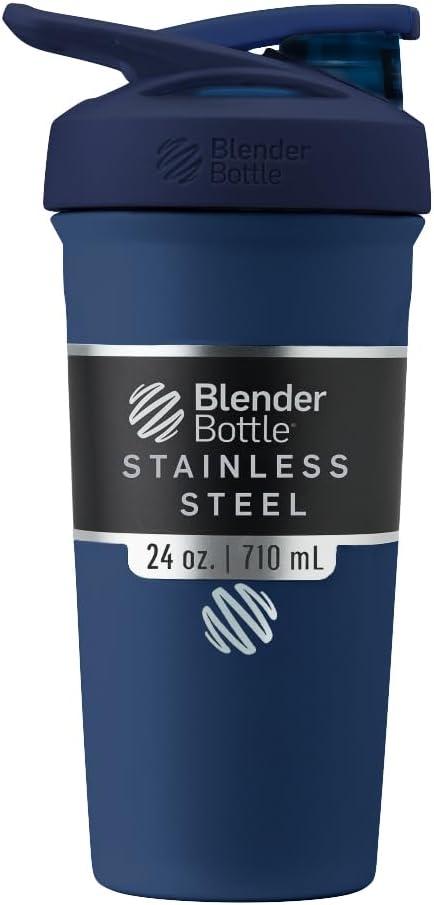 BlenderBottle Sport Insulated Stainless Steel Shaker Bottle with Wire Whisk, 24-Ounce, Navy  Protein Shakes & Hydration for Athletes & Fitness Enthusiasts, Easy Mixing, Lockable Lid