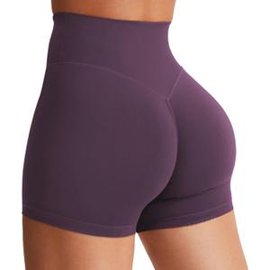 YEOREO Women's Biker Shorts 3.6" /4.5" / 6" Workout Gym Shorts Craze High Waist Tummy Control Hidden Scrunch Running Yoga (Medium, Black Berry Purple)
