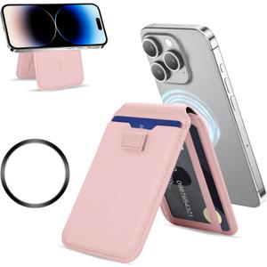 for MagSafe Wallet Stand, Multi-Slot,Compatible with iPhone Series, Super Strong Magnetism Strength, Slim, Features a Magnetic Ring, Compatible with Most Smartphones.Stylish Phone Wallet (Pink)