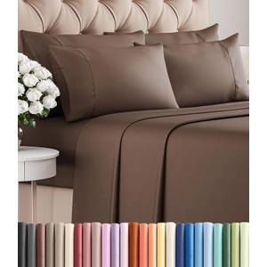 Queen 6 Piece Sheet Set - Comfy, Breathable & Cooling - Hotel Luxury Bedding for Women, Men, Kids, Teens and Children - 1 Flat & 1 Fitted Sheet & 4 Pillowcases w/ Deep Pockets - Wrinkle Free - Brown