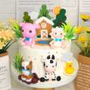 DRWATE Farm Animal Cake Topper Cow Cake Decorations with Cow Pig Horse Sheep Chicken for Baby Shower Farm Birthday Party Supplies (Clay)