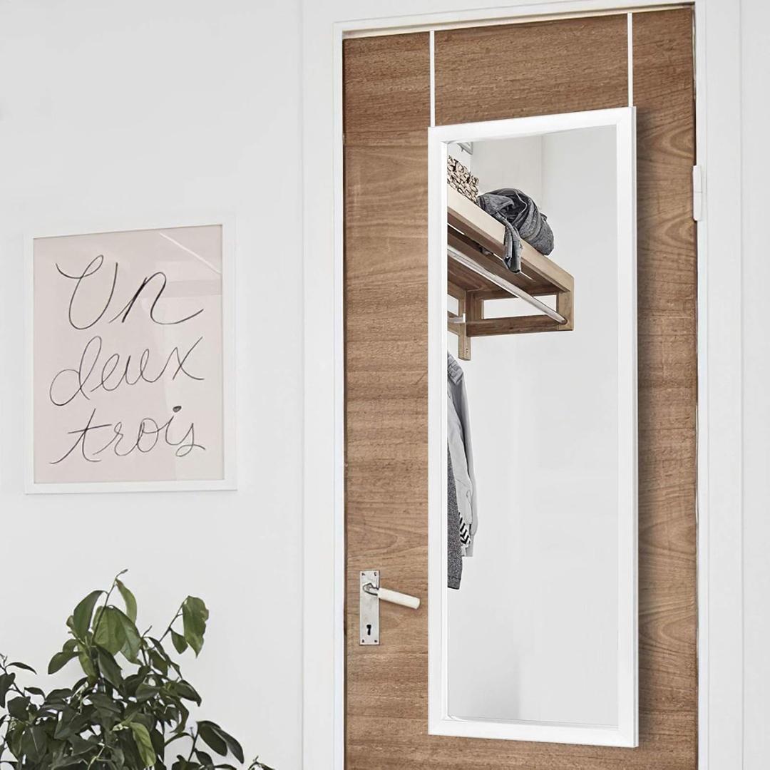 NeuType 43" x 18" Over The Door Full Length Mirror for Hanging, Dressing, Body - Bathroom, Bedroom, Living Room - Polystyrene Frame (White)