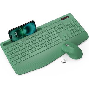 Wireless Keyboard and Mouse Combo - Full-Sized Ergonomic Keyboards with Wrist Rest, Phone Holder, Sleep Mode, Silent 2.4GHz Cordless Combo for Computer, Laptop, PC, Mac, Windows -Trueque (1 PACK)
