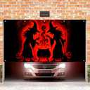 Halloween Garage Door Cover 13x6Ft Witch Cauldron Banner Spooky Witch Silhouettes Halloween Backdrop Red Glow Garage Decoration for Trick or Treat Outdoor Party Haunted House Display