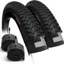 Fincci Set 26 x 2.125 Bike Tires 57-559 Foldable with Schrader or Presta Valve Inner Tubes for MTB Hybrid City Bike Bicycle Cycle
