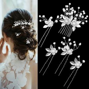 5 Pieces Rhinestone Bridal Hair Pins Silver Wedding Hair Accessories for Brides, Bridesmaids & Flower Girls Bridal Hair Accessories with Crystal & Pearl Design Perfect for Weddings & Special Occasions
