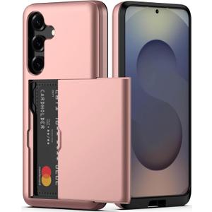 Nvollnoe for Samsung Galaxy S25 Case with Card Holder Dual Layer Heavy Duty Protective Case Hidden Card Slot Slim Wallet Cover for Samsung S25 6.2''(Rose Gold)