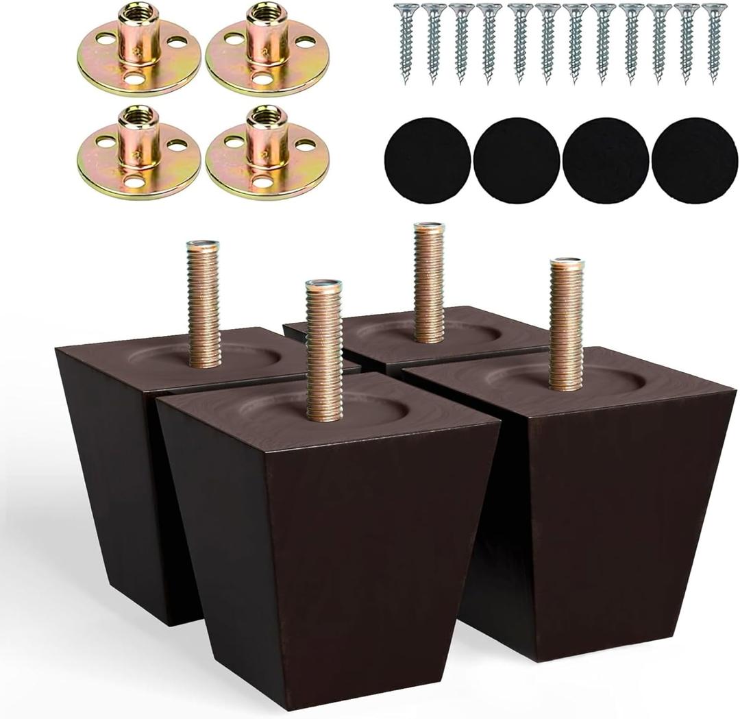 Albo Wood Furniture Legs 3 inch, Heavy Duty Sofa Legs, Pack of 4 Square Brown Couch Legs, Sofa Replacement Parts, for Dresser Legs, Sideboard, Recliner Couch, Circle Chair Couch Riser Coffee Table