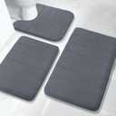 Yimobra Memory Foam Bath Mat Set 3 Pieces- Super Soft Absorbent Quick Dry Bathroom Rug Sets, Machine Washable Non Slip Floor Carpet for Tub Shower, Vanity & Toilet Base, Dark Gray (31.5''x20'' +17''x24'' + 24''x20'')