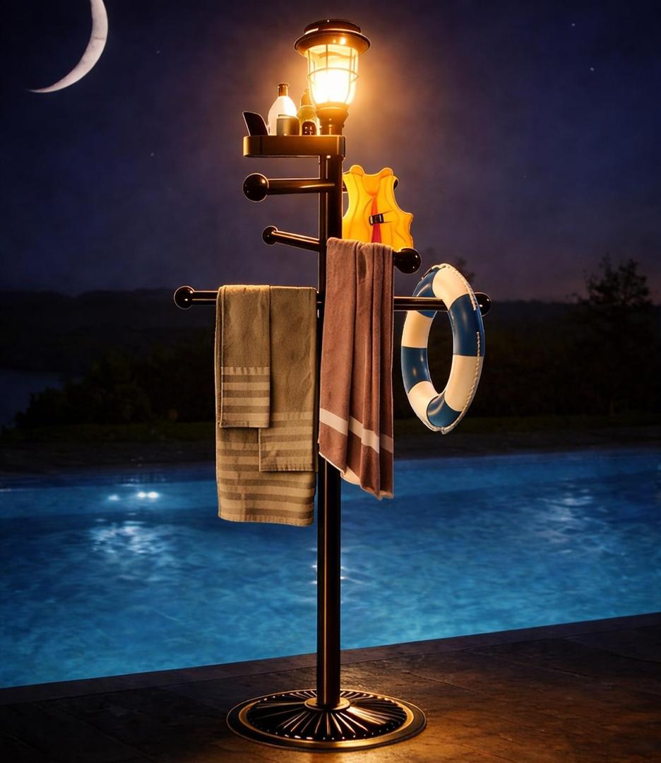 new Pool Towel Rack Vine 2 with Solar Light