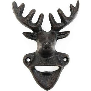 Sungmor Wall Mounted Bottle Opener, Cast Iron Cool Deer Head Bottle Opener, Beer Coke Beverage Bottle Cap Opener, Vintage Rustic Style Wall Hanging Opener, Bar Farmhouse Wall Ornament, Practical Gift