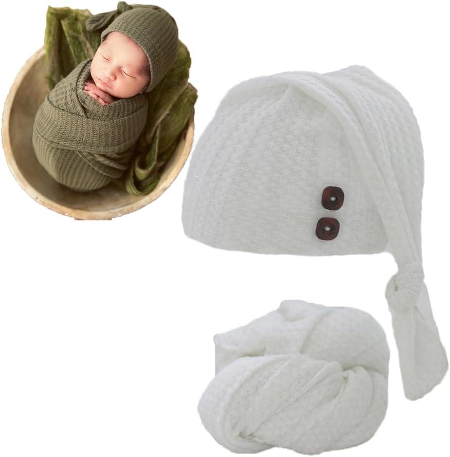 Newborn Photography Wrap Boy Girl Baby Photo Wraps Outfits Stretch Crochet Blanket Props (White)