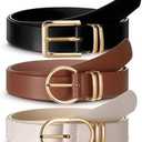 Chicingyou 3 Pack Women's Leather Belts for Jeans Pants Dresses Ladies Waist Belt with Fashion Gold Buckle
