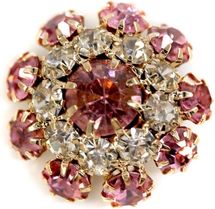10 pcs Fancy Pink Mix Color Rhinestones Sewing Metal Shank Buttons for Coats -22mm -8/9"