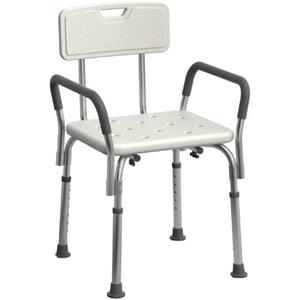 Medline Shower Chair for Inside Shower, Heavy Duty, 350 lb Capacity, Adjustable Height, Non-Slip Seat with Padded Armrests & Back, White
