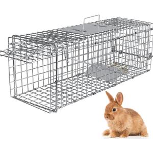 24 Humane Live Animal Trap Cage, Heavy Duty Folding Catch and Release Rodent Trap for Squirrels, Rabbits, Stray Cats, Skunks, Moles, Gophers, Groundhogs  Galvanized Rustproof Steel (23.3in*7.24in*7.72in)
