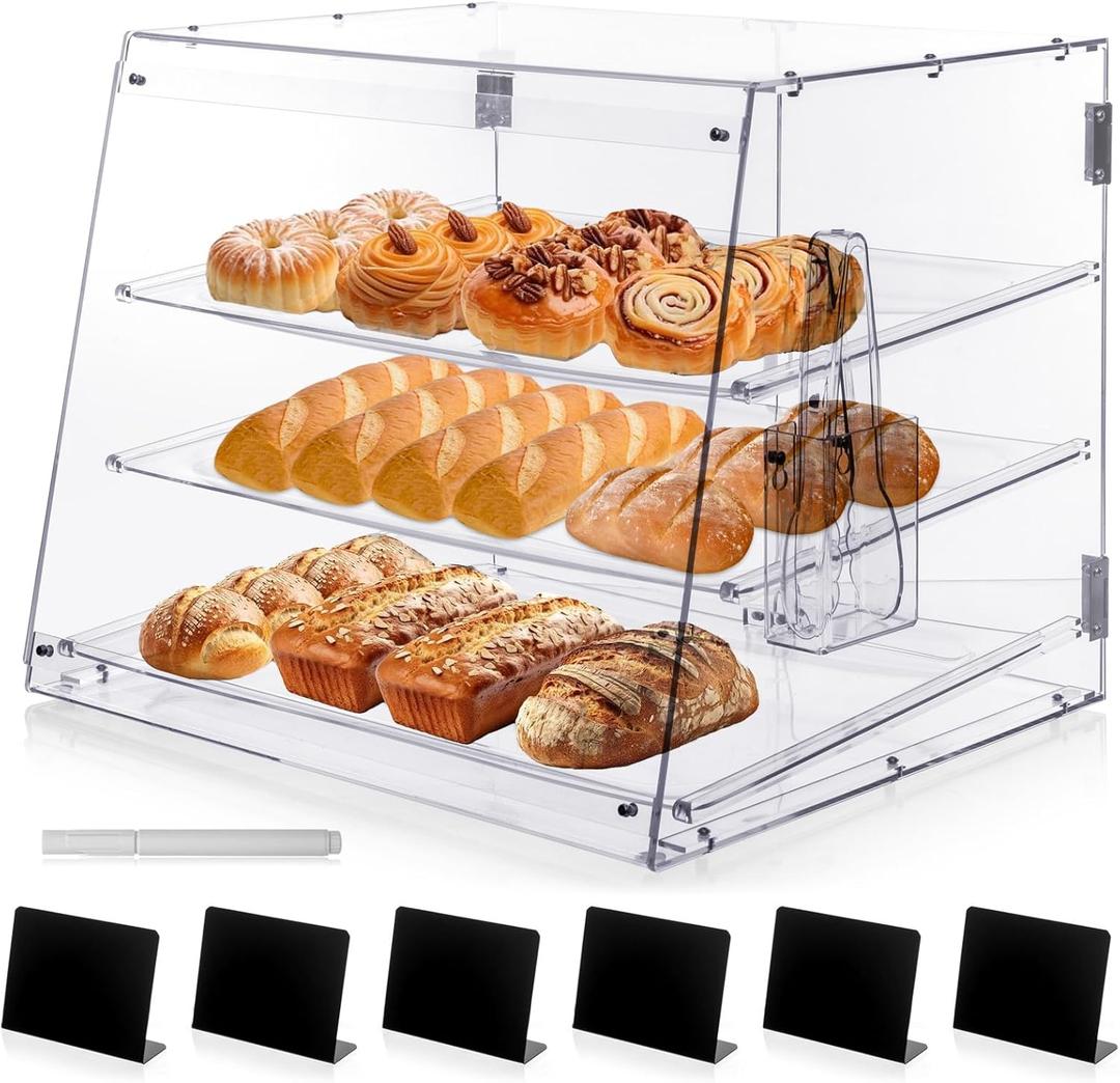 3-Tray Bakery Display Case, Acrylic Clear Display Case Countertop for Bread Pastry Dessert Food Cookie Display, Display Cabinet Box for Baking Enthusiasts - 20.86 x 17.3 x 16.5 inch