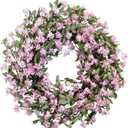 22 Inch Spring Summer Forsythia Flower Wreath with Soft Touch Leaves for Front Door, Everyday Light Purple Flower Wreath for Indoor Outdoor, Everyday Floral for Home Decor