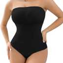 Women's Strapless Shapewear Bodysuit Tummy Control Seamless Sculpted Body Shaper with Removable Straps, Medium