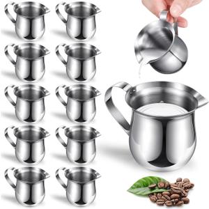 Potchen 12 Pack Stainless Steel Bell Creamers 3 Ounce Creamer Pitcher Mini Coffee Milk Pitchers with Handle and Pouring Spout Cups for Serving Espresso, Tea, Milk, Maple Syrup, Sauce