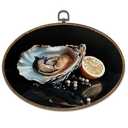 kdqua Vintage Coastal Beach Oyster Oval Wall Art Decor, Dark Moody Ocean Oyster Lemon Canvas Artwork Framed, Beachy Wall Hanging Decorations for Kitchen Home Bedroom Living Room, 11.4x8.6 Inch