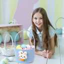 DERAYEE Easter Basket with Handle, Cute Bunny Carrot Basket Easter Egg Hunts Gift Baskets for Easter Party Favors Candy Gifts Storage (Blue)