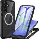 CENHUFO Magnetic Case for Samsung Galaxy A36 5G / Samsung A56 5G, Full Body Phone Case Built-in 9H Tempered Glass Screen Protector [Compatible with Magsafe] Shockproof Bumper Clear Cover - Black