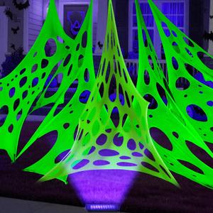 Glow in The Dark Green 1000 Sqft Uncut Giant Spider Web Halloween Decorations Outdoor with 1 Black Light &10 Ground Nails Stretchy Beef Cloth Netting DIY for Yard Party