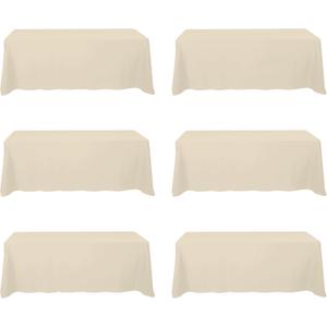 BRILLMAX 6 Pack Beige Tablecloths for 8 Foot Rectangle Tables 90 x 156 Inch - 8ft Rectangular Bulk Linen Polyester Fabric Washable Cloth Cover for Wedding Reception Banquet Birthday Party