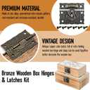 4 Sets Engraved Antique Hasp Latch Buckle and Vintage Engraved Hinge with Matching Screws Kit Bronze Rectangle Lock for Repair and Decorative Wooden Cases