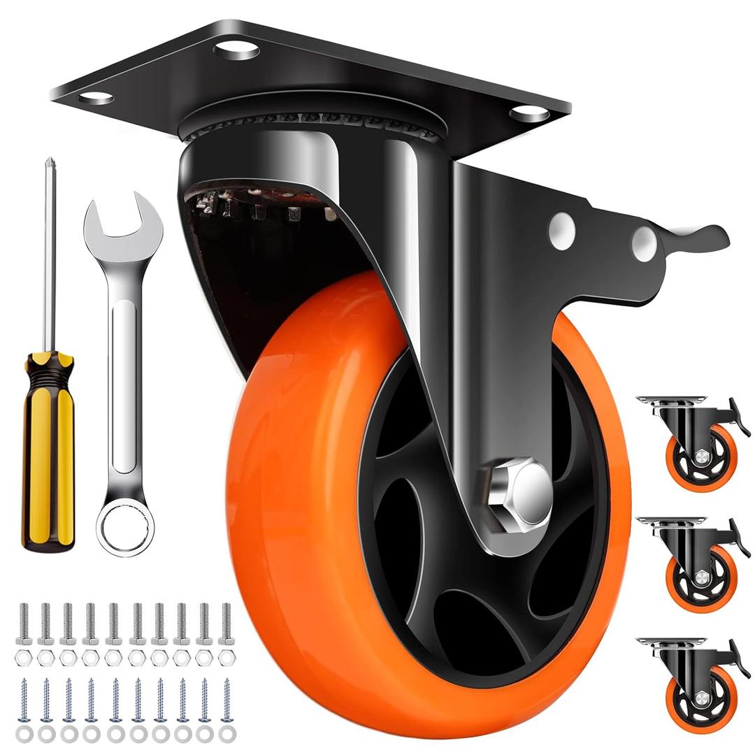 QNCZ 4" Caster Wheels, Outstanding Casters Set of 4 Heavy Duty, Silent Industrial Casters, Locking Casters Wheels for Furniture, Castor Wheels for Cart, Workbench.