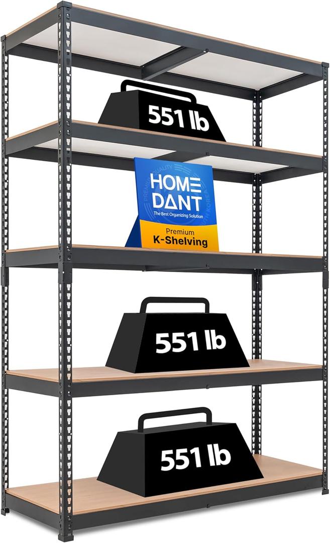 HOMEDANT 47.7" W 5 Tier Heavy Duty Garage Shelving Adjustable Metal Rack Storage Shelves Standing Shelf Unit Organizers Industrial Warehouse Basement Black 1Pack
