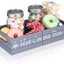 Hoolerry Hot Cocoa Bar Rustic Farmhouse Hot Cocoa Bar Organizer Wood Tray Holder Box Station for Chocolate Maker, Coffee Countertop Station Organizer, Decorative Storage Bins, Cocoas Lovers Gift