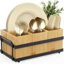 Silverware Caddy for Party, Silverware Holder with 4 Removable Compartments for Countertop Organizing Utensils, Paper Plates, Flatware, Wood Sevring Caddy