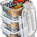 PrepNaturals 3 Pack 34 Oz Glass Meal Prep Containers - Dishwasher Microwave Freezer Oven Safe - Glass Storage Containers with Lids (Multi-Compartment)
